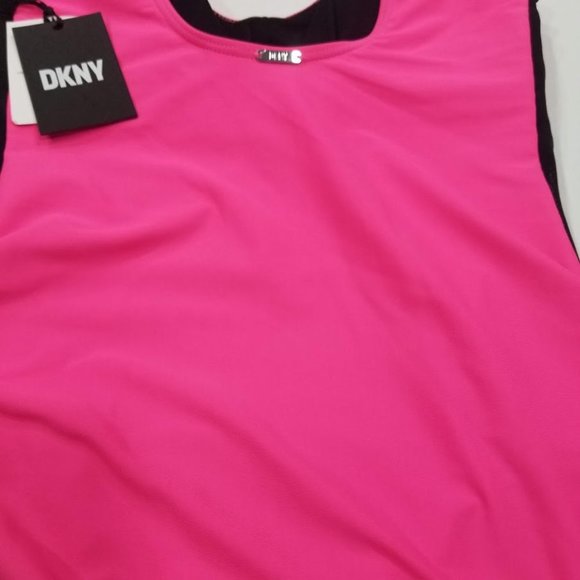 DKNY Neon Pink Ruched Mesh-Contrast One-Piece Swimsuit Size 8 - Picture 8 of 12